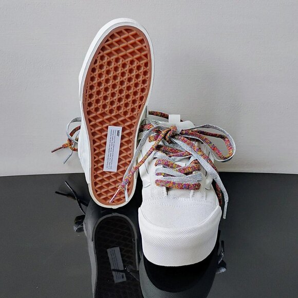Vans Women Knu Stack/Platform Suede Sneaker in Amazing Laces Multi/Marshmallow - Picture 12 of 13